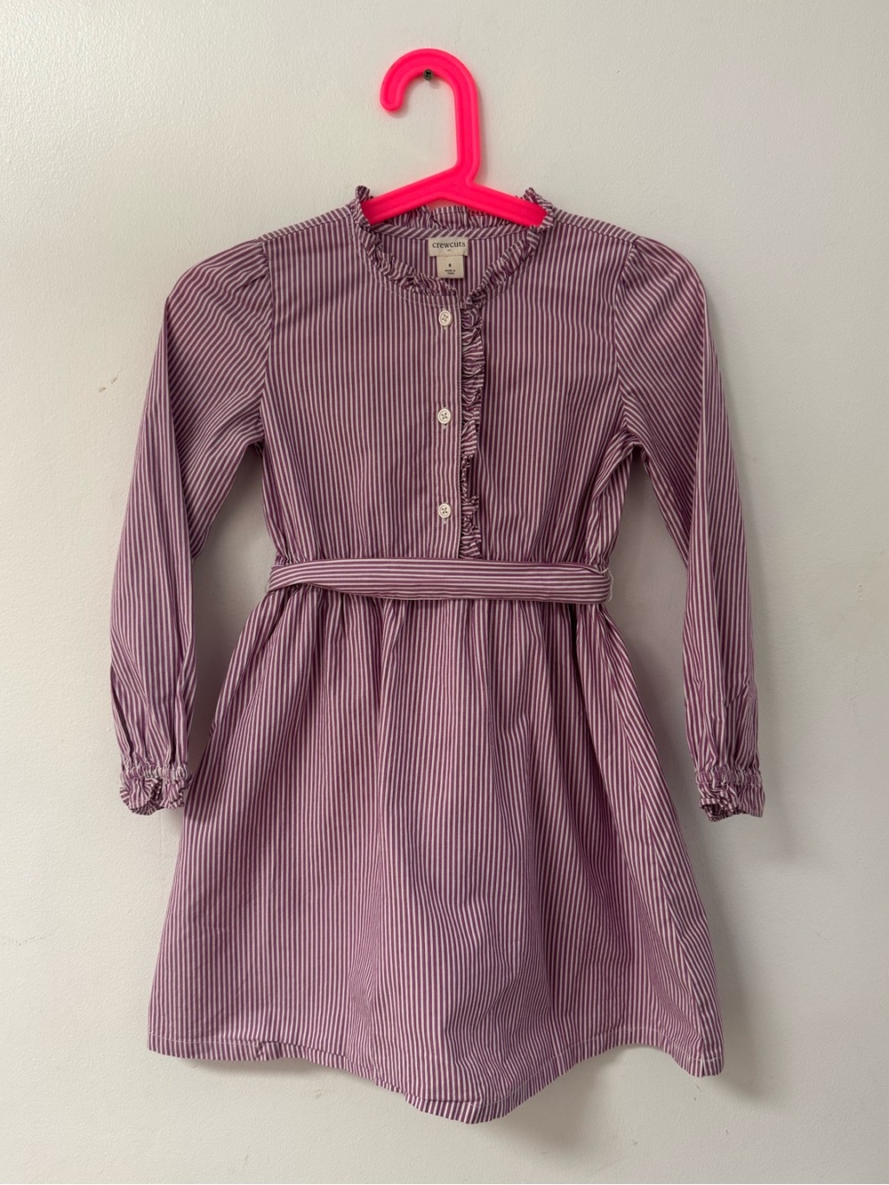 J. CREW crewcuts purple stripe ruffle shirt dress size 8